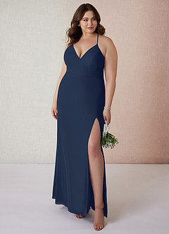 Azazie Becca Bridesmaid Dresses Dark Navy Sheath V-Neck Chiffon Dress image7