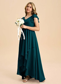 Azazie Caria Junior Pine A-Line Pleated Chiffon Dress image5