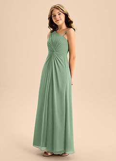Azazie Brooke Junior Matcha A-Line Side Slit Chiffon Dress image6