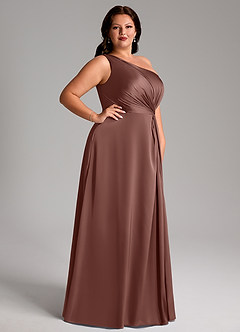 Azazie Brooke Bridesmaid Dresses Espresso A-Line One Shoulder Stretch Satin Dress image3