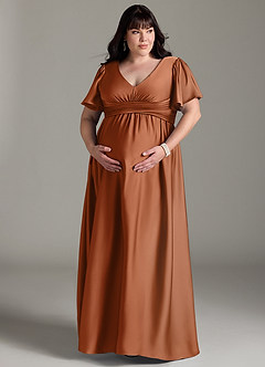 Azazie Verna Abiti da damigella d'onore premaman Abito A-Line Increspato Raso Elasticizzato Floor-Length image13