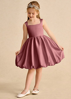 Azazie Nirvana Flower Girl Dresses Amethyst Ball-Gown Ruched Matte Satin Dress image3