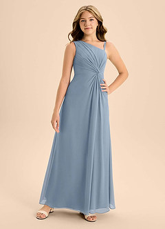 Azazie Brooke Junior Dusty Blue A-Line Side Slit Chiffon Dress image4