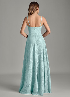 Azazie Amani 신부 들러리 드레스 A라인 주름진 플로럴 번아웃 바닥 길이 드레스 image6