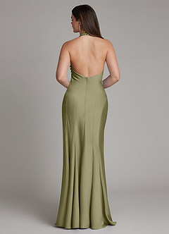 Azazie Sahara Final Sale Agave A-Line Pleated Stretch Satin Dress image2