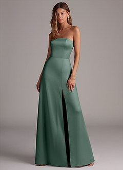 Azazie Wren Bridesmaid Dresses Eucalyptus A-Line Strapless Stretch Satin Convertible Dress image1