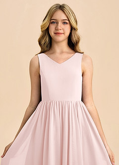 Azazie Hathaway Junior Blushing Pink A-Line Bow Chiffon Dress image6