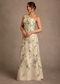 Azazie Bertie Mother of the Bride Dresses Champagne A-Line Lace Dress image3