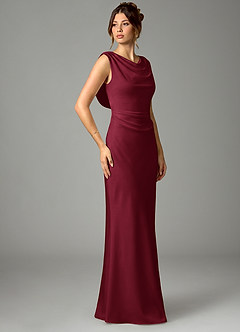 Azazie Kieryn Robes de demoiselle d'honneur Robe Sirène en Satin extensible Plissé Bourgogne image4