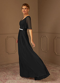 Azazie Tricia Mother of the Bride Dresses Black A-Line V-Neck Pleated Chiffon Dress image2