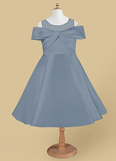 Azazie Shirin Flower Girl Dresses Dusty Blue A-Line Off the Shoulder Matte Satin Dress image5