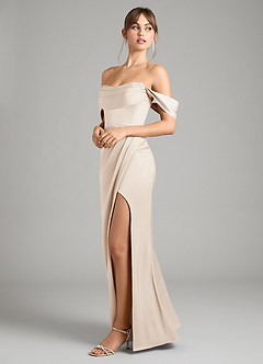 Azazie Johana Bridesmaid Dresses White Alabaster Mermaid Off the Shoulder Stretch Satin Convertible Dress image7