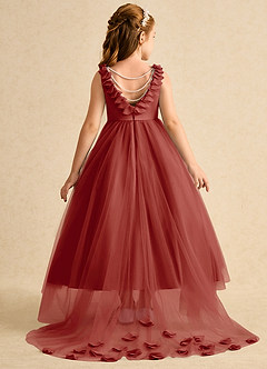 Azazie Lorita Flower Girl Dresses Terracotta A-Line Beaded Tulle Dress image1