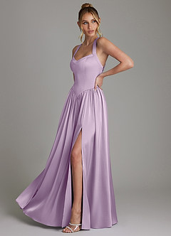 Azazie Francis Bridesmaid Dresses Frosted Lilac A-Line Corset Stretch Satin Dress image5