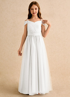 Azazie Yuna Junior Formal Blumenmädchenkleider A-Linie Schulterfrei Tüll Kleid Elfenbein image6