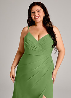 Azazie Maci Brautjungfernkleider Etui Plissee Chiffon Kleid Basilikum image12