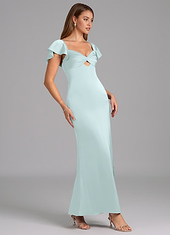 Azazie Demia Bridesmaid Dresses Sea Glass Sheath Sweetheart Neckline Stretch Satin Dress image3