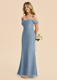 Azazie Nira Junior Dusty Blue Mermaid Ruched Chiffon Dress image3