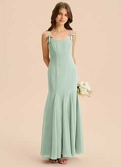 Azazie Evey Junior Vestido de Agave de Gasa de Corte Sirena con Plisado image4