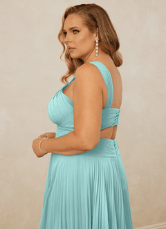 Christian Siriano Bridal for Azazie 1009 Bridesmaid Dresses Aqua A-Line Pleated Chiffon Dress image10