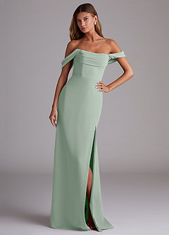 Azazie Saige Bridesmaid Dresses Agave A-Line Off the Shoulder Chiffon Convertible Dress image4