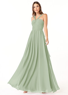 Azazie Dionne Brautjungfernkleider A-Linie Korsett Chiffon Kleid Staubiger Salbeigrün image4