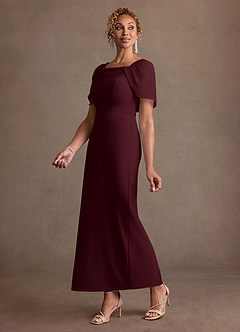 Azazie Deirdre Mother of the Bride Dresses Cabernet Column Pleated Stretch Crepe Dress image3