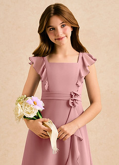 Azazie Soso Girls Formal Jurken voor bloemenmeisjes A-Lijn Jurk van Chiffon Geplooide Stoffige Roos image6