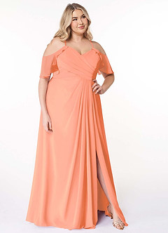 Azazie Dakota Bridesmaid Dresses Sunset A-Line V-Neck Pleated Chiffon Dress image11