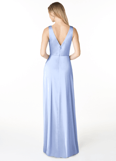 Azazie Nelly Robes de demoiselle d'honneur Robe Trapèze en Satin extensible Col en V Plissé Eis image2