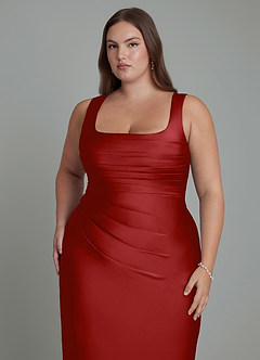 Azazie Agustina Brautjungfernkleider Meerjungfrau-Linie Korsett Stretch-Satin Kleid Granatapfelrot image12