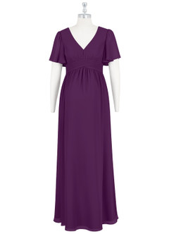 Azazie Verna Abiti da damigella d'onore premaman Abito A-Line Increspato con Scollo a V Chiffon Floor-Length image7