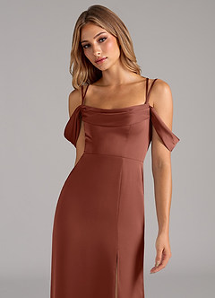 Azazie Callan Bridesmaid Dresses Auburn A-Line Pleated Stretch Satin Convertible Dress image6