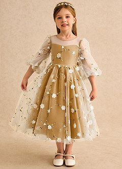 Azazie Elowen vestidos de niña de las flores Vestido de Caramelo de Encaje de Corte en A con Escote de Corazón image1