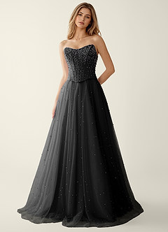 Azazie Black Corset Lace Up V Neck Formal Dress