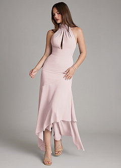 Azazie Magda Bridesmaid Dresses Blushing Pink Mermaid High Neck Chiffon Dress image5