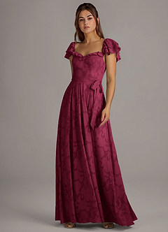 Azazie Aricella Bridesmaid Dresses Burgundy A-Line Corset Floral Burnout Dress image3