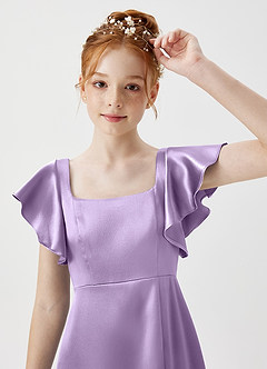 Azazie Bondi Junior Lilac A-Line Side Slit Metallic Satin Dress image5