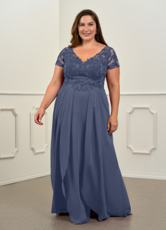 Azazie Dunja Mother of the Bride Dresses Stormy A-Line V-Neck Lace Chiffon Dress image7