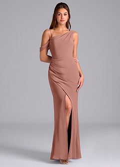 Azazie Madelyn Bridesmaid Dresses Cedar Rose Mermaid Off the Shoulder Chiffon Convertible Dress image3
