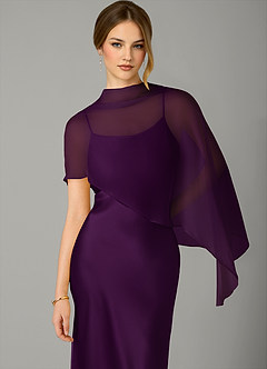 Azazie Jaleesa Bridesmaid Dresses Grape A-Line High Neck Stretch Satin Dress image2