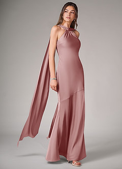 Azazie Kinsley Bridesmaid Dresses Dusty Rose Mermaid Side Slit Stretch Satin Dress image3