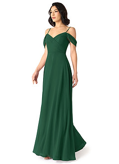 Azazie Tancie Robes de demoiselle d'honneur Robe Trapèze Convertible en Mousseline de soie Épaule décolletée Vert Foncé image3