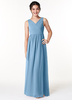 Azazie Sawyer Junior A-Linie Plissee Chiffon Kleid Stahlblau image1