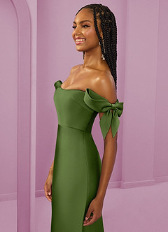 Barbie ♥ Azazie Jurken voor bruidsmeisjes Converteerbaar Jurk van Stretch Satijn met Kolom Off the Shoulder Jeneverbes image6