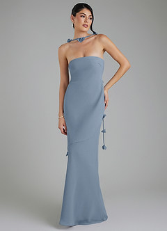 Azazie Annalise At-home Try On Dresses Dusty Blue Mermaid Chiffon Dress image1