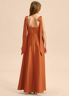 Azazie Halley Junior Abito A-Line in Raso Elasticizzato Fiocco Cannella image2