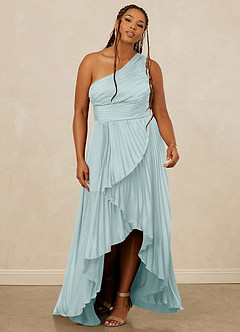 Christian Siriano Bridal for Azazie 1008 Robes de demoiselle d'honneur Robe Trapèze en Satin extensible Ue épaule Brume image9