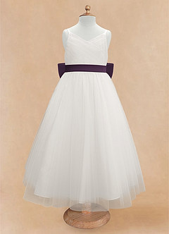 Azazie Lea Plum A-line Spaghetti Strap Tulle Dress 