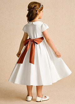 Azazie Deary Flower Girl Dresses Ivory Burnt Orange A-Line Bow Cotton Dress image4